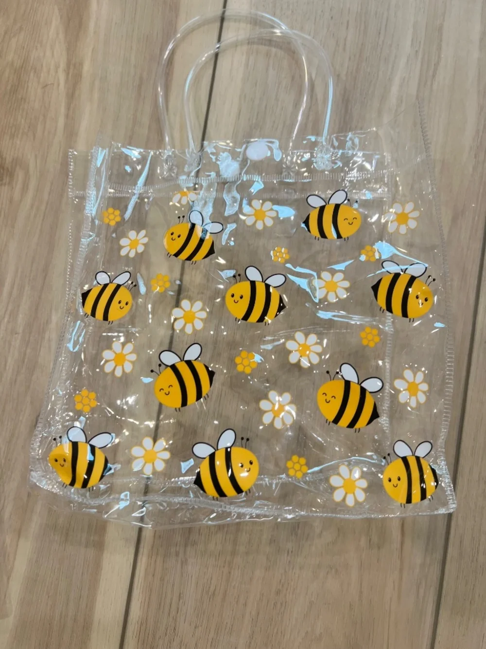 Set of 2 Clear Bee Print Mini Tote Bags – Daisy & Bumblebee PVC Gift Bags